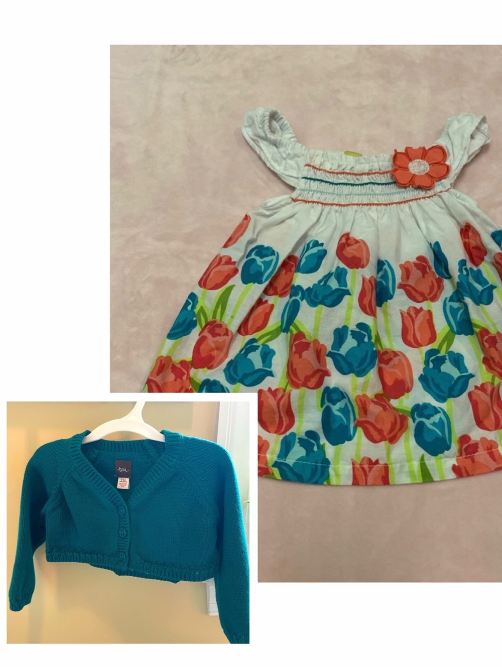 Tea Collection Baby Girl Cropped Teal Cardigan Sweater and Penelope Mack Top